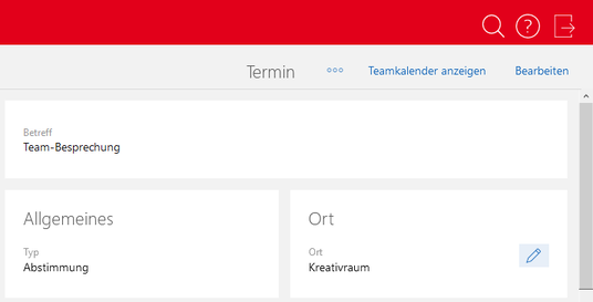 Der Screenshot zeigt den Datensatz Termin im Lesemodus. Die Schaltfläche zum Bearbeiten eines Feldes ist hervorgehoben.