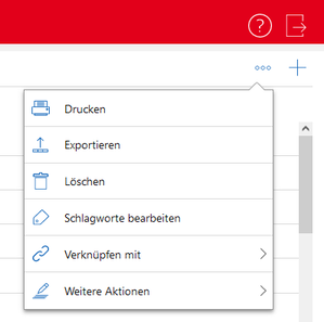 Der Screenshot zeigt das Aktionsmenü für eine erweiterte Liste.