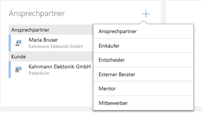 Der Screenshot zeigt den Block Kontaktpersonen mit der Schaltfläche zum Verknüpfen weiterer Kontakte.