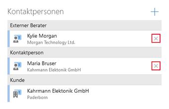 Der Screenshot zeigt eine gruppierte Verknüpfungsliste im Bearbeitungsmodus. Neben den Einträgen ist jeweils die Schaltfläche zum Entfernen der Verknüpfung rot hervorgehoben.
