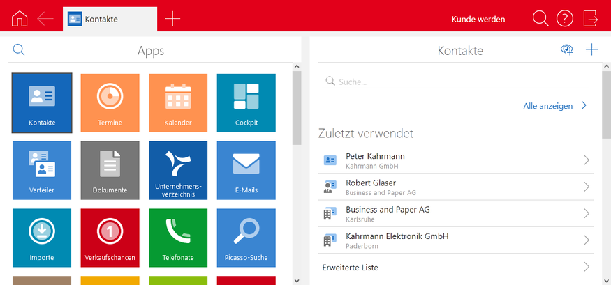 Der Screenshot zeigt die Oberfläche. Oben rechts wird die Schaltfläche Kunde werden angezeigt.