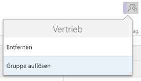 Der Screenshot zeigt die geöffnete Schaltfläche Team des Kalenders. Die Funktion Gruppe auflösen ist hervorgehoben dargestellt.