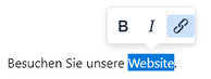 Der Screenshot zeigt das Pop-up-Menü. Die Schaltfläche Link wird hervorgehoben dargestellt.