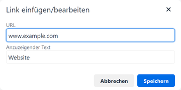 Der Screenshot zeigt das Fenster Link einfügen/bearbeiten.