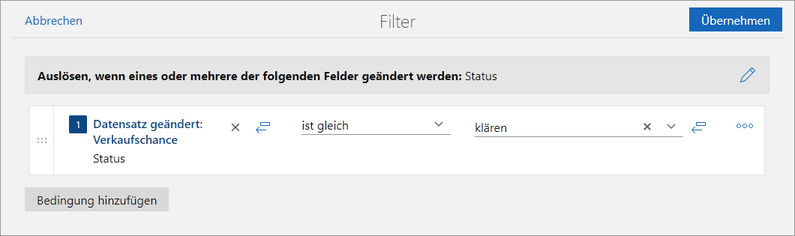 Der Screenshot zeigt das Fenster Filter für das Element Auslöser.