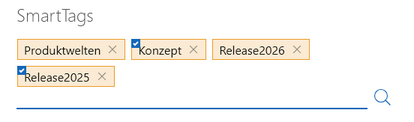 Der Screenshot zeigt das Feld SmartTags mit mehreren Einträgen. Zwei der SmartTags sind durch ein Häkchen markiert.