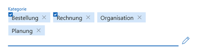 Der Screenshot zeigt das Feld Kategorie mit mehreren Einträgen. Zwei Einträge sind durch ein Häkchen markiert.