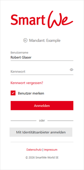 Der Screenshot zeigt die Anmeldeseite von SmartWe.