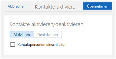 Der Screenshot zeigt das Fenster Kontakte aktivieren/deaktivieren.